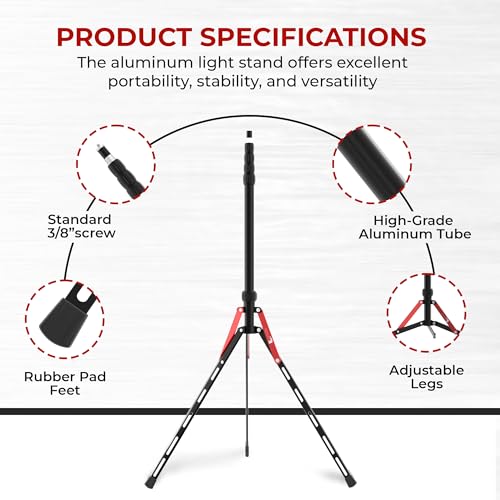 REFLEX CAMERA Aluminum Travel Light Stand 7ft 3" - 88" - Lightweight, Compact & Portable 3/8" 1/4" Screw, Photography & Lighting Light Stand for Photography, Flashguns, Softboxes & Background Lighting