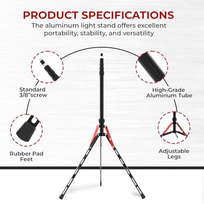 REFLEX CAMERA Aluminum Travel Light Stand 7ft 3" - 88" - Lightweight, Compact & Portable 3/8" 1/4" Screw, Photography & Lighting Light Stand for Photography, Flashguns, Softboxes & Background Lighting