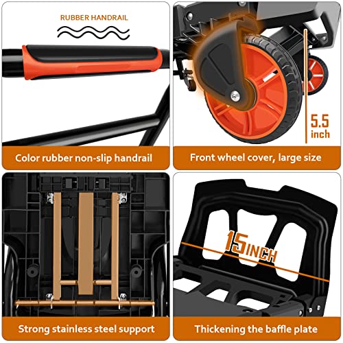 2-in-1 Folding Hand Truck Dolly Cart with 440lbs Capacity - color: Black With Orange-26"x17"