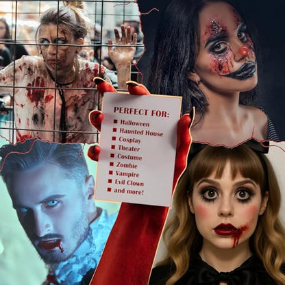 BOBISUKA Halloween Fake Blood Kit, 1.76oz Blood Spray + 1.76oz Dripping Blood + 10 Fillable Empty Capsules, Realistic Washable Fake Blood Makeup for Mouth Clothes Zombie Vampire Monster SFX Cosplay - color: Blood Spray + Dripping Blood + Empty Capsules