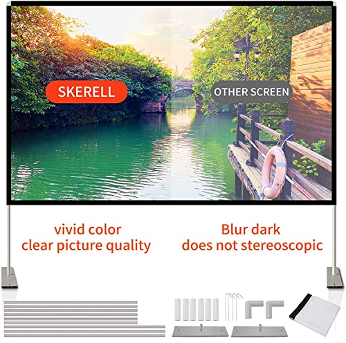 SKERELL Projector Screen with Stand 120 inch Portable Projection Screen 16:9 4K HD Rear Front Projections Movies Screen with Carry Bag for Indoor Outdoor Home Theater Backyard Cinema Travel - size: 120 inch