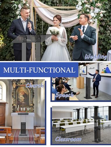 Acrylic Podium Stand with Storage Shelf, 45.5" Modern Black Lectern with Reading Platform for Classroom, Weddings, Conference, Concert, Professional Presentation Podiums - color: Black