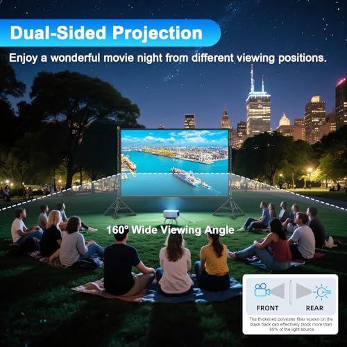 Outdoor Projector Screen and Stand,150-inch Indoor Portable Projection Screen,16:9 4K HD Wrinkle-Free Rear Front Movie Screen with Carry Bag for Backyard Movie Night RVing Home Theater