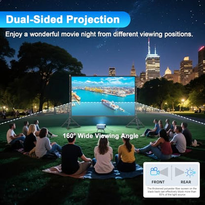 Outdoor Projector Screen and Stand,150-inch Indoor Portable Projection Screen,16:9 4K HD Wrinkle-Free Rear Front Movie Screen with Carry Bag for Backyard Movie Night RVing Home Theater
