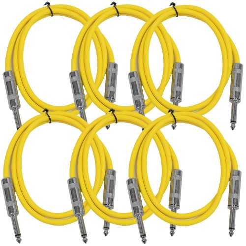 Seismic Audio - SASTSX-3 (6 Pack) - 3 Foot TS 1/4" Guitar, Instrument, or Patch Cables Yellow - color: Yellow, size: 3 Foot