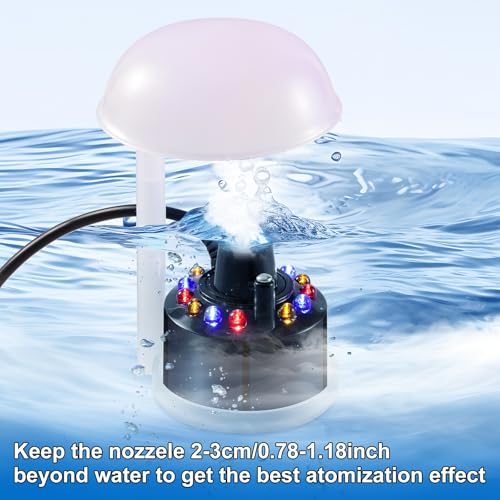 WINTS Mist Maker,12 LED Mister Fogger Water Fountain Pond Fog Machine Atomizer Air Humidifier, Fountain Mister Fogger with Splashing Guard Perfect for Fountain Pond Halloween (Black)