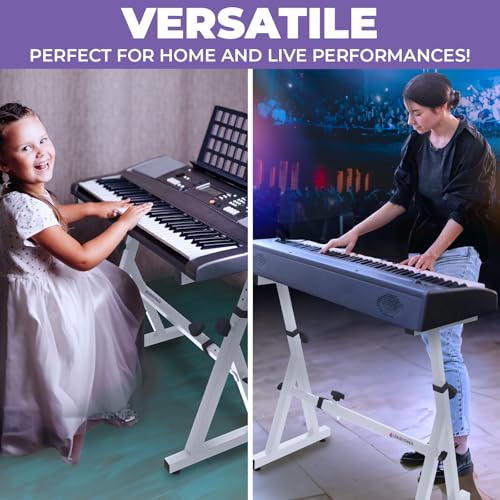 Liquid Stands Piano Keyboard Stand - Z Style Adjustable and Portable Heavy Duty Music Stand for Kids and Adults -Fits 54-88 Key Electric Pianos - Sturdy Musical Keyboard Stand (White) - color: White
