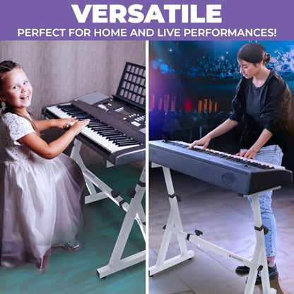 Liquid Stands Piano Keyboard Stand - Z Style Adjustable and Portable Heavy Duty Music Stand for Kids and Adults -Fits 54-88 Key Electric Pianos - Sturdy Musical Keyboard Stand (White) - color: White
