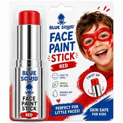 Blue Squid Red Face Paint Stick - Water based Body Paint for Adults & Kids - Vegan Hypoallergenic Twist-Up Non-Toxic Makeup Stick for Cosplay, & SFX (Red) - color: Red