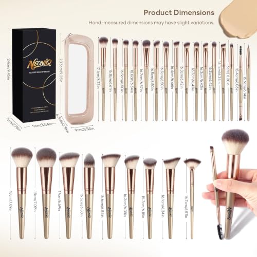 25PCS Makeup Brushes Set with Travel Case, Professional Makeup Brush Kit for Foundation, Concealer, Powder, Eyeshadow & Blush, Essential Cosmetic Tools, Portable Travel Gift Set (Gold) - color: Champagne Gold