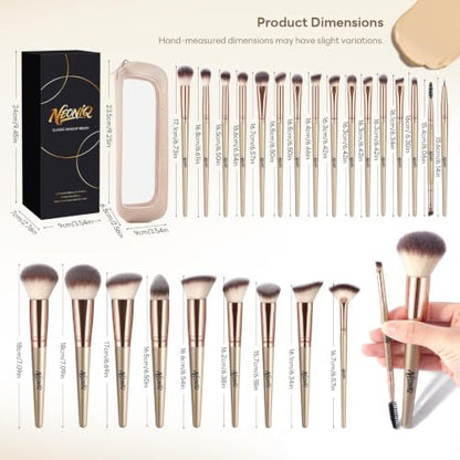 25PCS Makeup Brushes Set with Travel Case, Professional Makeup Brush Kit for Foundation, Concealer, Powder, Eyeshadow & Blush, Essential Cosmetic Tools, Portable Travel Gift Set (Gold) - color: Champagne Gold