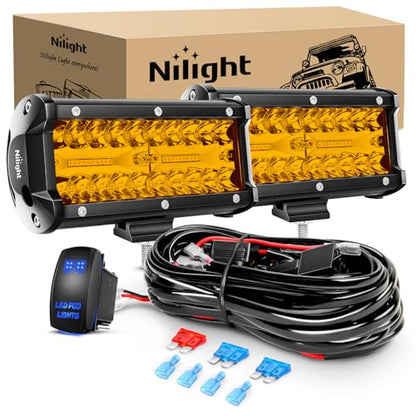 Nilight Led Light Bar 2PCS 6.5 Inch Amber 120W Spot Flood Combo Waterproof Triple Rows Off Road Fog Lights with 12V 5Pin Rocker Switch Wiring Harness Kit-2 Lead, 2 Year Warranty (ZH704) - color: Amber Led Pods + Wiring, size: Led Pods