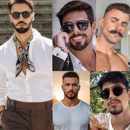 Hand-Tied Human Hair Fake Beard and Mustache for Costumes and Theater | Hand-knotted human hair on lightweight lace creates natural-looking facial hair for costumes, cosplay, theater and film - color: Style 2--black