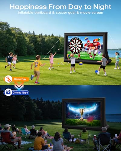 3-in-1 16FT Inflatable Projector Screen - Outdoor Movie Screen, Dart Board and Football Target with 180W Blower, Front/Rear Screen for Celebration & Outside Movie Night - size: 16FT