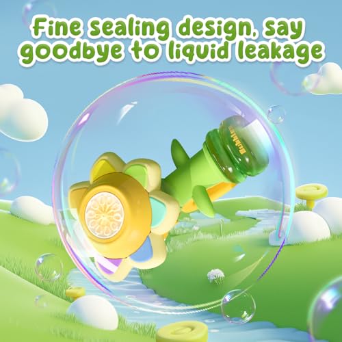 Sunflower Bubble Machine for Kids, 25,000+ Bubbles, 3 Modes, LED Lights | Handheld Automatic Bubble Maker for Toddlers Ages 3+, Outdoor Summer Play, Birthday Party Favor and Gift for Girls and Boys. - style: Yellow