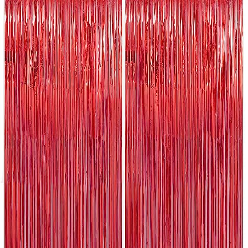 2 Pack 3.28 ft x 6.56 ft Red Tinsel Curtain Party Backdrop - Metallic Foil Tinsel Fringe Backdrop Door Fringe for Halloween, Christmas, Birthday Graduat - color: Red - 3.28 ft x 6.56 ft