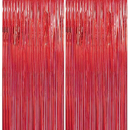 2 Pack 3.28 ft x 6.56 ft Red Tinsel Curtain Party Backdrop - Metallic Foil Tinsel Fringe Backdrop Door Fringe for Halloween, Christmas, Birthday Graduat - color: Red - 3.28 ft x 6.56 ft
