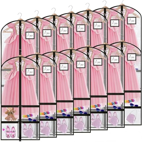 14 Pcs Garment Bags Costumes, Fully Transparent Black, Classic - color: Fully Transparent Black, size: Classic