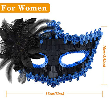 SIQUK Couple Masquerade Masks Set Venetian Party Mask Costume Mask - color: Black & Blue