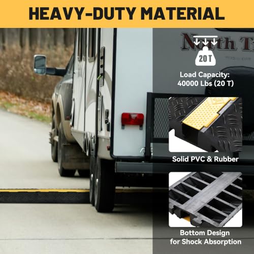Yescom Cable Ramp Protector 1 Channel Garden Hose Protecitive 44000 Lbs Load Capacity Heavy Duty, 39.37"x22.83"x4.72" Speed Bump for Road, Driveway, Walkway and Commercial Use - size: 3.9"H - 1 Channel