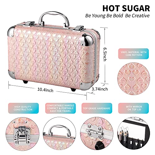 Hot Sugar All In One Makeup Set for Teenager Girls, Pink Heart | Full makeup kit for beginners includes eyeshadow palette, blush, lip gloss, lipstick, lip & eye pencils, brush, mirror. - color: Pink Heart