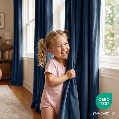 RYB HOME Navy Blue Velvet Blackout Curtains 84 inches Long for Bedroom | Thermal Insulated, Room Darkening, UV Privacy Block, With Hook Belt, Back Tab, Living Dining Room, W52 x L84, 2 Panels - color: Navy Blue, size: 52"W x 84"L (Pack of 2)
