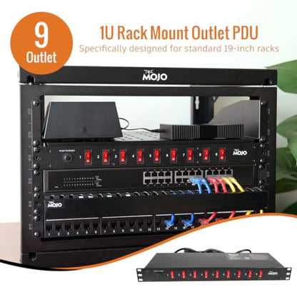 Tecmojo 9-Outlet Rack Mount Overloading Protection Circuit Breaker PDU, with Individual Switch 6ft Cord for IT and Network Racks and Cabinets - size: 9 Outlets/12A/Overloading Protection