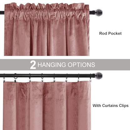 JIUZHEN Wild Rose Velvet Blackout Curtains 42W x 63L 2 Panels - color: Wild Rose, size: 42"W x 63"L (Pack of 2)