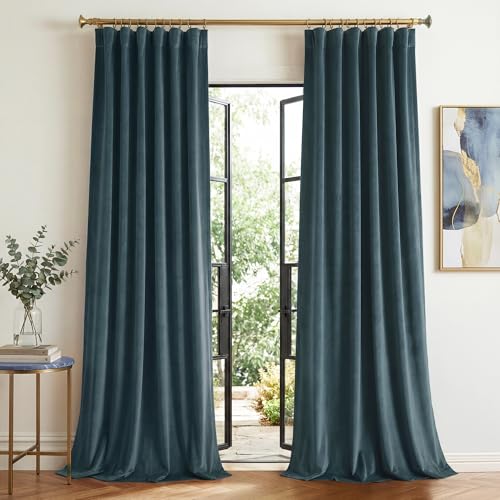 StangH Dark Slate Blue Velvet Curtains for Living Room, W52 x L96, 2 Panels - color: Dark Slate, size: 52"W x 96"L (Pack of 2)