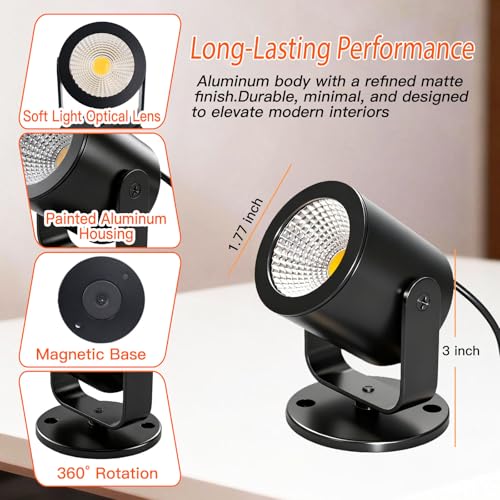 TAYSING LED Spotlight Indoor 5W USB Powered 360 Degree Rotating Mini Display Accent Light for Pictures Paintings Plants Shelves Cabinet Showcase, 2 Pack Soft White 3000K - color: Soft White