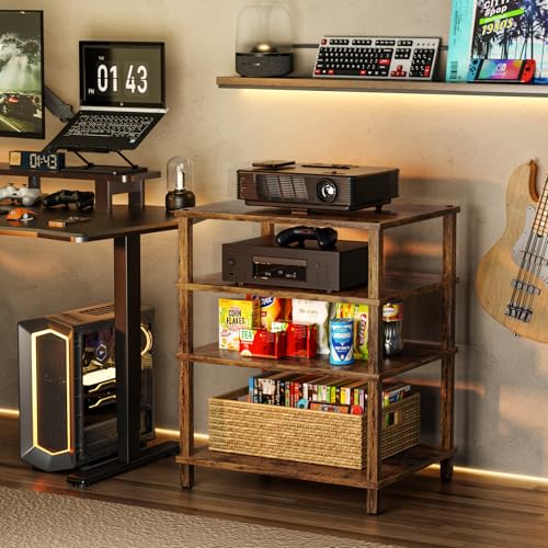 LELELINKY 4-Tier AV Media Player Stand, Brown Stereo Cabinet, Modern Stereo Cabinet, Wooden TV Stand,Game Console Shelf, Multifunctional Entertainment Center, Suitable for Home, Conference Room - color: Brown, size: 4 Tier
