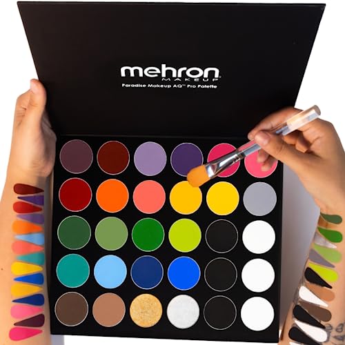 Mehron Makeup Paradise AQ - 30 COLOR PRO PALETTE, Water-Activated Makeup | 30 Color Professional Face & Body Paint Makeup for Cosplay, Theater, & Halloween. Vegan, Cruelty-Free, & Made in USA.