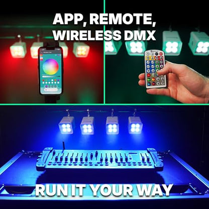 Rockville Wet PAR WC Package Black 18W RGBWA+UV Par Wash Lights, Wireless Charging Case, IP65 Water-Resistant, App-Controlled, for DJ Events and Venues (6 Lights) | 10-12 Hour Battery, IP65 Waterproof, RGBWA+UV, Wireless DMX, App Control, 6 IR Remotes, Tr