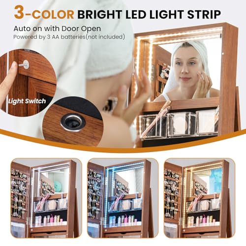 LOKO 360° Swivel Jewelry Cabinet, Lockable Jewelry Organizer (Brown) - color: Brown