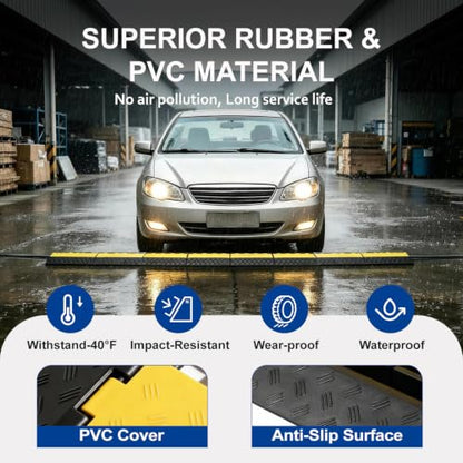 CXRCY Rubber Ramp Cable Protector Ramps Wire Hose Protective 2 Channel Traffic Rubber Plastic Cord Cover Speed Bump for Asphalt Concrete Gravel Driveway Outdoor(3 Pack Foldable 2 Channel) - size: 3 Pack foldable 2 Channel