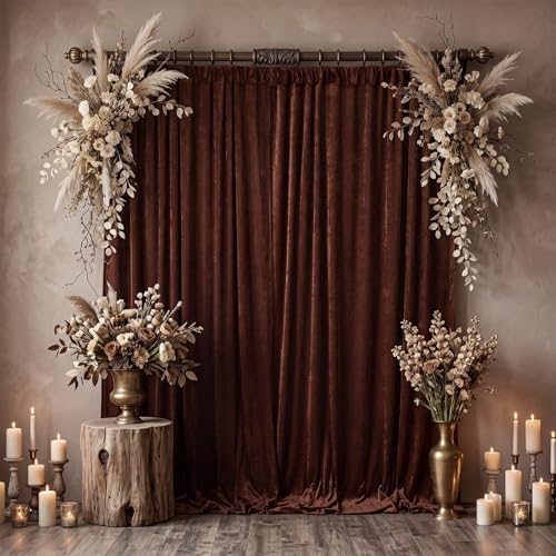 Hunnmingre 2 Pcs 5 X10 ft Velvet Curtains Backdrop Drapes, Chocolate Brown | Wrinkle Free Silky, Velvet Wedding Backdrop Drapes, Photo Curtains for Parties Birthday Baby Shower Photography Background - color: Chocolate Brown