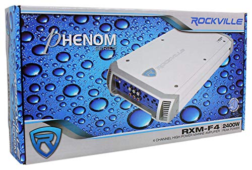 Rockville RXM-F4 Marine 4 Channel Amplifier, 2400W Peak / 600W RMS, PA Mic
