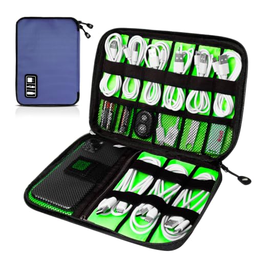 Cord Organizer Travel, Electronics Organizer Tech Pouch - Portable Cable Organizer Bag for Cords, Charger, Phone, SD Card, Power Bank for Travel & Daily Use -Navy Blue - color: Navy Blue