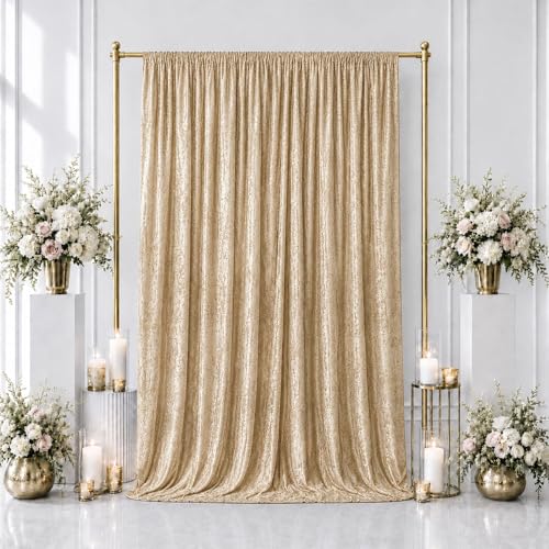 Efavormart Beige Premium Crushed Velvet Backdrop Curtain 5ft x 12ft – Event Drape Panel & Photo Booth Background with Rod Pocket, 70% Blackout - color: Beige, size: 5ft x 12ft