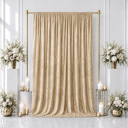Efavormart Beige Premium Crushed Velvet Backdrop Curtain 5ft x 12ft – Event Drape Panel & Photo Booth Background with Rod Pocket, 70% Blackout - color: Beige, size: 5ft x 12ft