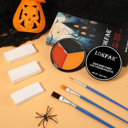 Black Red Orange Face & Body Paint - Blendable Facepaint Foundation with Sponge & Brush for Skin, Professional Halloween Face Make-up Kit for Scarecrow Tiger Devil Pumpkin Fox Lion Costume - color: 09 Pumpkin/Scarecrow