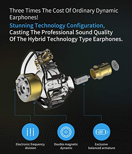 KZ ZSN Pro Dynamic Hybrid Dual Driver in Ear Earphones Detachable Tangle-Free Cable Musicians in-Ear Earbuds Headphones (Gray with Microphone) | HiFi Musician Monitor, Detachable 2-Pin Cable, Noise-Isolating, 10mm DD+BA, HD Call Mic, Smartphone Compatible