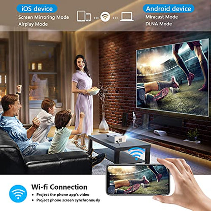 Native 1080P Projector with WiFi 6 and Two-Way Bluetooth, Full HD Video Projector for Outdoor Movies, 300" Display Projector 4k Home Theater, Compatible with iOS/Android/PC/XBox/PS4/TV Stick/HDMI/USB