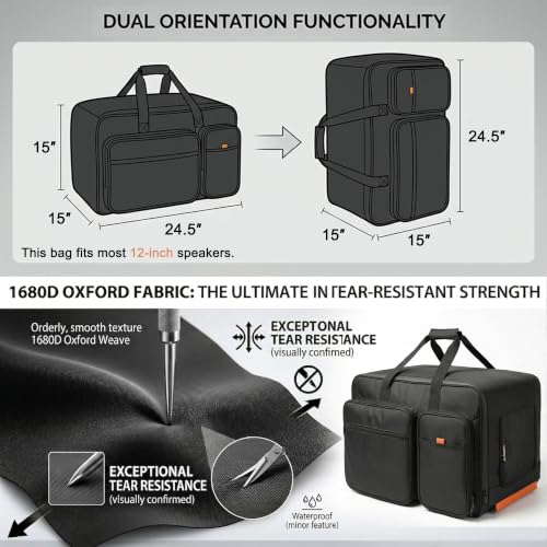 12" Speaker Bag, Top Handle Access & 6 Repositionable Pads | Fits QSC K12.2; padded, cable pockets, water-resistant zipper (24.5 x 14.4 x 14.4 in) - size: 12" Speaker(24.5 x 14.4 x 14.4 in)
