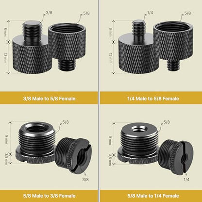 IXTECH Mic Stand Adapter Set 8 pieces Metal Microphone Stand Screw Thread Adapter 5/8 Female to 3/8 Male 3/8 Female to 5/8 Male 5/8 Female to 1/4 Male 1/4 Female to 5/8 Male Tripod Adapter ADP02 Black - color: ADP02 Black