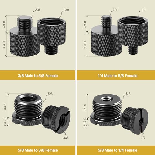 IXTECH Mic Stand Adapter Set 8 pieces Metal Microphone Stand Screw Thread Adapter 5/8 Female to 3/8 Male 3/8 Female to 5/8 Male 5/8 Female to 1/4 Male 1/4 Female to 5/8 Male Tripod Adapter ADP02 Black - color: ADP02 Black