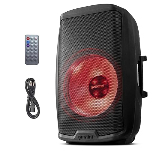 Gemini Sound AS-2115BT-LT Active 2000W Watt Party LED Light 15 Inch Woofer Powered Stage DJ Monitor Bluetooth PA Speaker, Wireless Stereo Pairing, Portable Fly Points | 15" powered PA with beat-synced LED show - XLR/1/4" mic inputs - Bluetooth, USB, SD, F