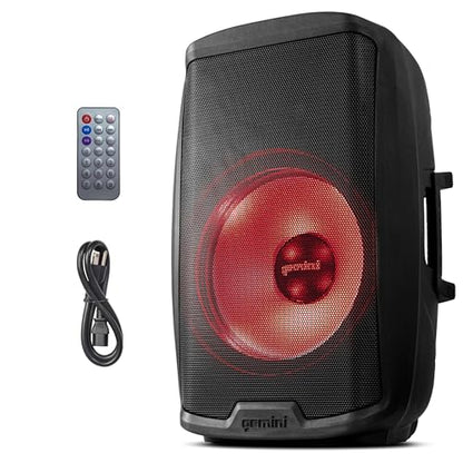 Gemini Sound AS-2115BT-LT Active 2000W Watt Party LED Light 15 Inch Woofer Powered Stage DJ Monitor Bluetooth PA Speaker, Wireless Stereo Pairing, Portable Fly Points | 15" powered PA with beat-synced LED show - XLR/1/4" mic inputs - Bluetooth, USB, SD, F