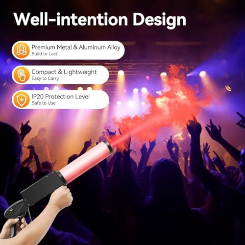 CO2 Handheld Smoke Machine, Fog Gun with RGB LED Lights & 3m Hose, 5-6Mpa High-Pressure Portable Smoke Cannon for Halloween, DJ Parties, Weddings, Stage Effects