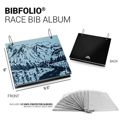 Gone For a Run BibFOLIO Race Bib Album - Mountain Sketch - 9.5x8 | Wood Cover, Twist Cable Rings, Race Bib Holder, Holds Up to 100 Bibs, Includes 12 Vinyl Sleeves, Marathon Runner Gift - color: Mountain Sketch